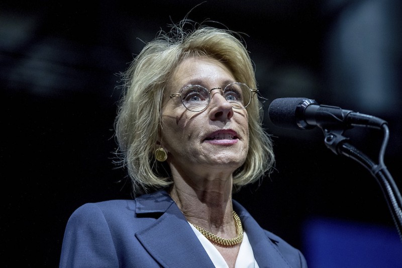 President-elect Donald Trump’s pick for Education Secretary Betsy DeVos speaks during a rally at DeltaPlex Arena, Friday, Dec. 9, 2016, in Grand Rapids, Mich. CREDIT: AP/Andrew Harnik