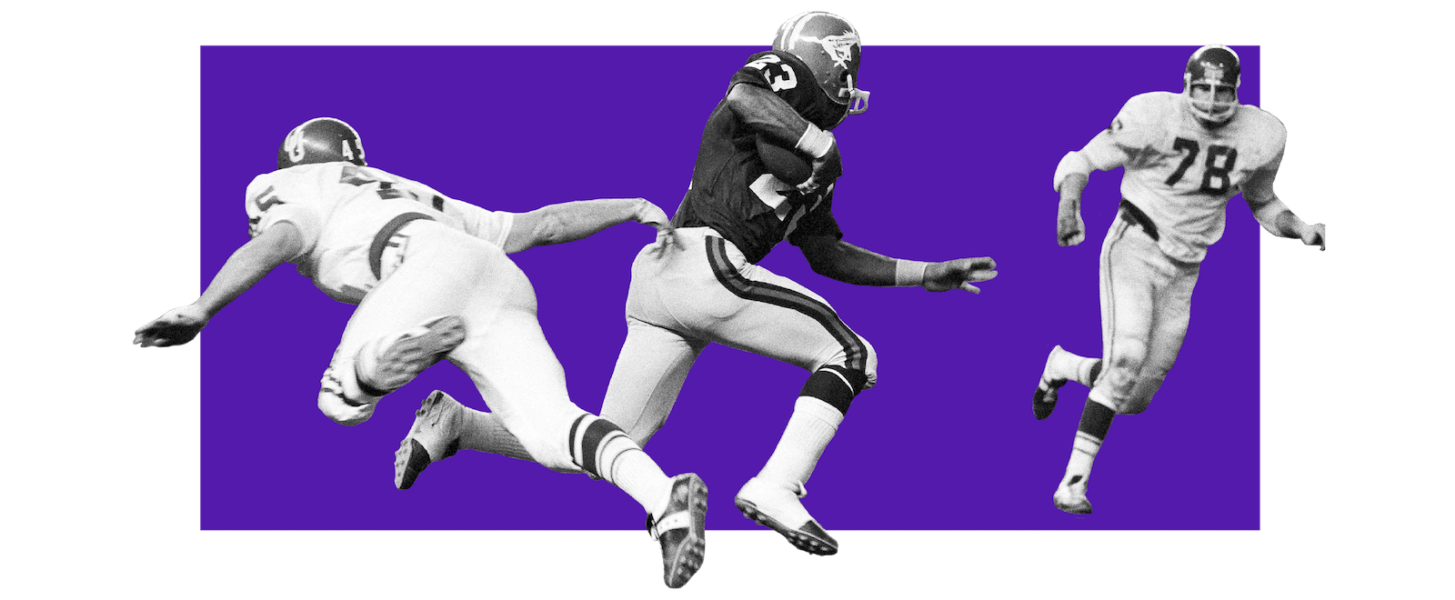 Jerry LeVias dodging Oklahoma Sooner tacklers in a 1968 bowl game. Credit: AP Photo. Illustration by Adam Peck