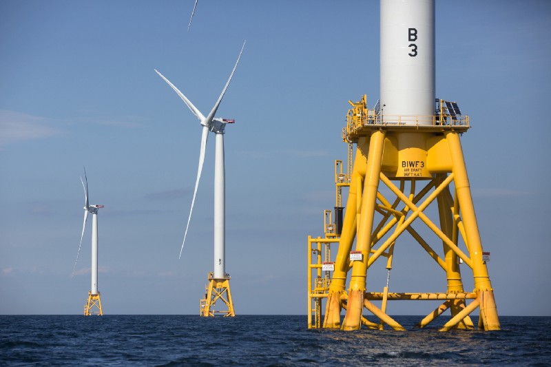 The Deepwater Wind project off Block Island, R.I. is now operational. CREDIT: AP Photo/Michael Dwyer
