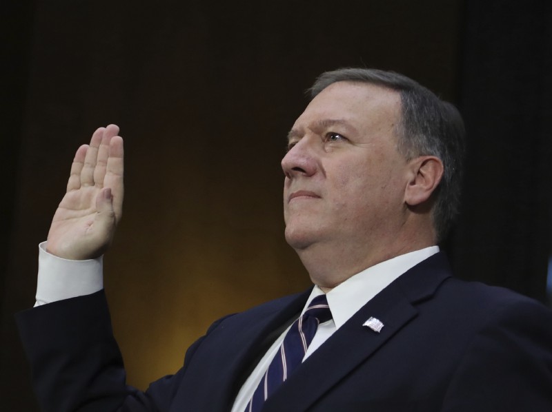 CIA Director-designate Rep. Michael Pompeo, R-Kan. is sworn in on Capitol Hill in Washington, Thursday, Jan. 1, 2017, prior to testifying at his confirmation hearing before the Senate Intelligence Committee. CREDIT: AP Photo/Manuel Balce Ceneta