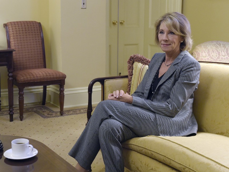 Betsy DeVos, President-elect Donald Trump’s nominee for Education Secretary, sits with Senate Majority Leader Mitch McConnell of Ky., on Capitol Hill in Washington. CREDIT: AP/Susan Walsh