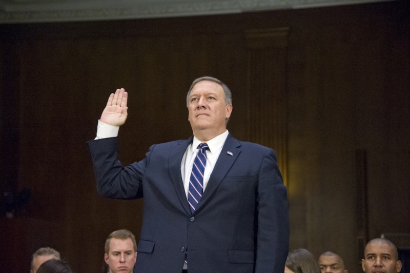Rep. Mike Pompeo (R-KS) appears before the Senate Intelligence Committee. Credit: AP Photo