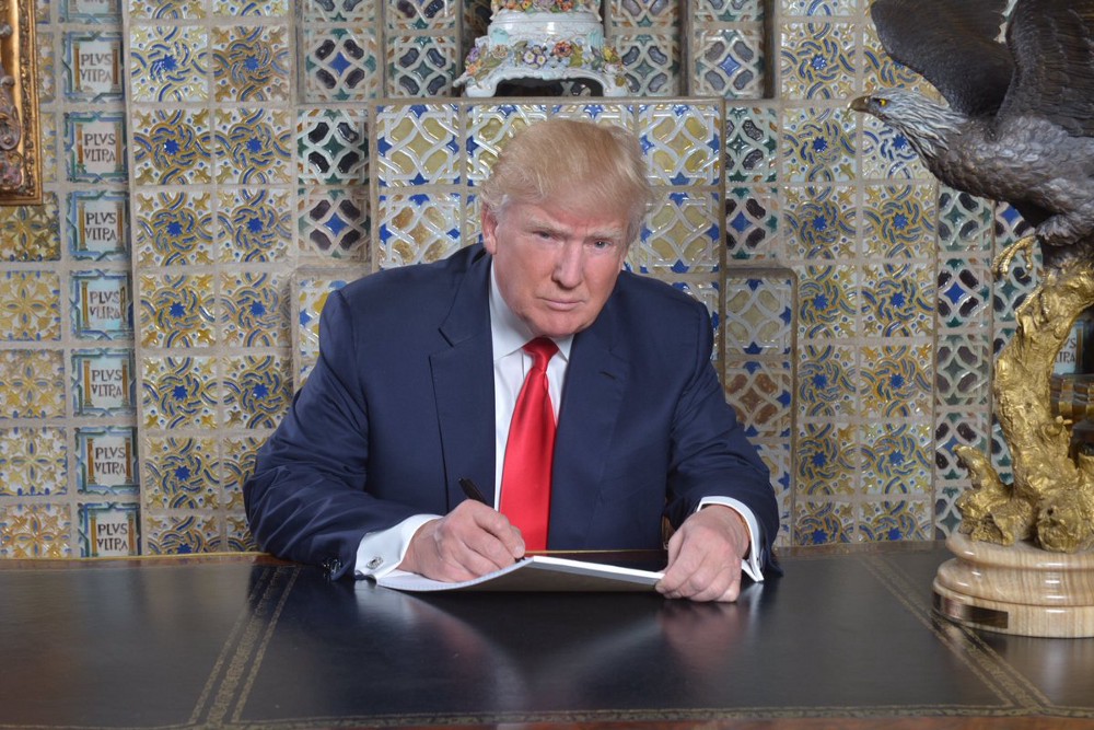 Trump claimed this photo showed him writing his inaugural speech. The Wall Street Journal reports his contributions were minimal at best. CREDIT: Twitter