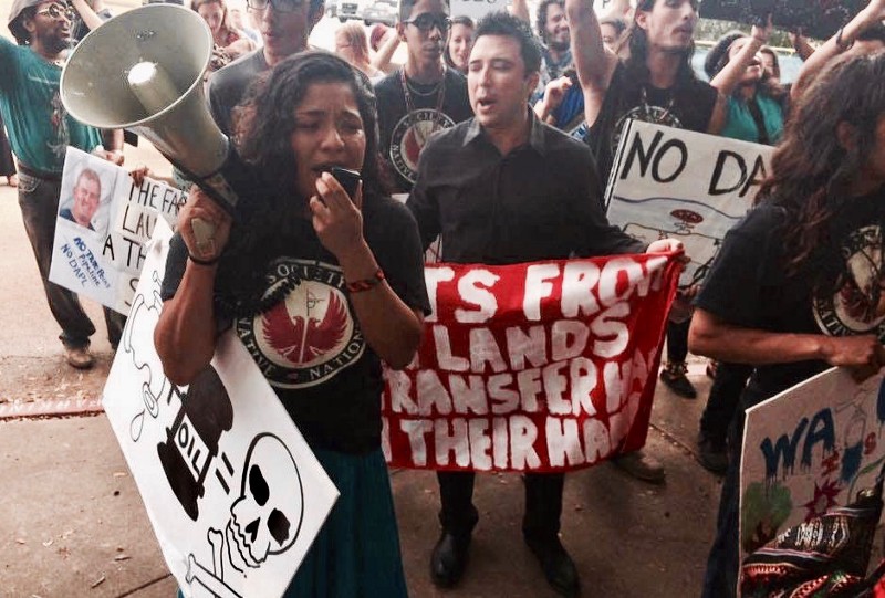 Demonstrators from the Society of Native Nations. CREDIT: Society of Native Nations