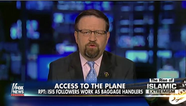 Gorka speaks on Fox News in April 2016 about security threats at airports. CREDIT: SCREENSHOT