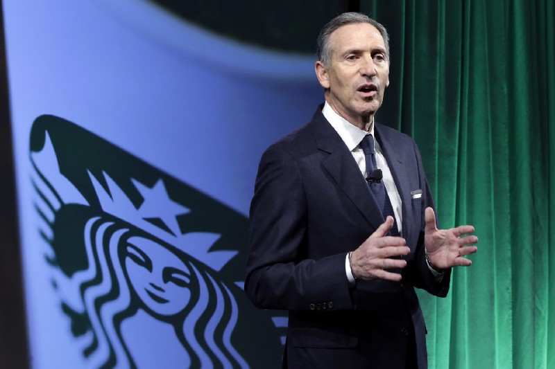 Starbucks Chairman and CEO Howard Schultz presents during the Starbucks 2016 Investor Day meeting, in New York, Wednesday, Dec. 7, 2016. CREDIT: AP Photo/Richard Drew