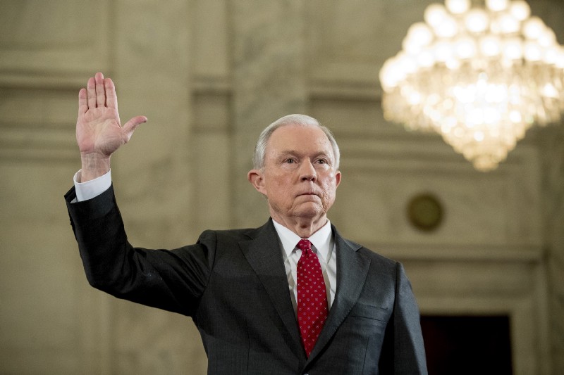 Attorney General-designate, Sen. Jeff Sessions, R-Ala. is sworn in on Capitol Hill in Washington, Tuesday, Jan. 10, 2017, prior to testifying at his confirmation hearing before the Senate Judiciary Committee. CREDIT: AP Photo/Andrew Harnik