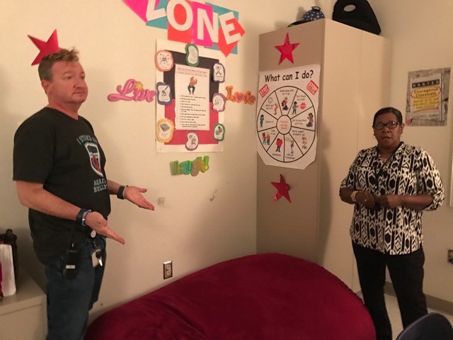 Robert Skibinki and Renee Mason in the behavior intervention center at Dr. Weeks Elementary. CREDIT: Casey Quinlan