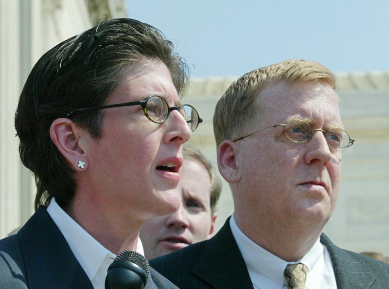 Attorney Paul Smith (right) shortly after arguing the landmark civil rights case Lawrence v. Texas CREDIT: AP Photos/Rick Bowmer