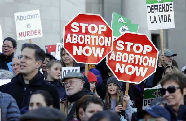 Participants in an anti-abortion rally on Monday, Jan. 23, 2017, at the Capitol in Olympia, Wash. CREDIT: AP Photo/Ted S. Warren