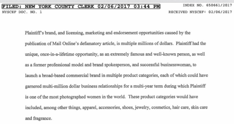 Melania Trump v. Mail Media Inc, Supreme Court of The State of New York. Filed 2/6/17.