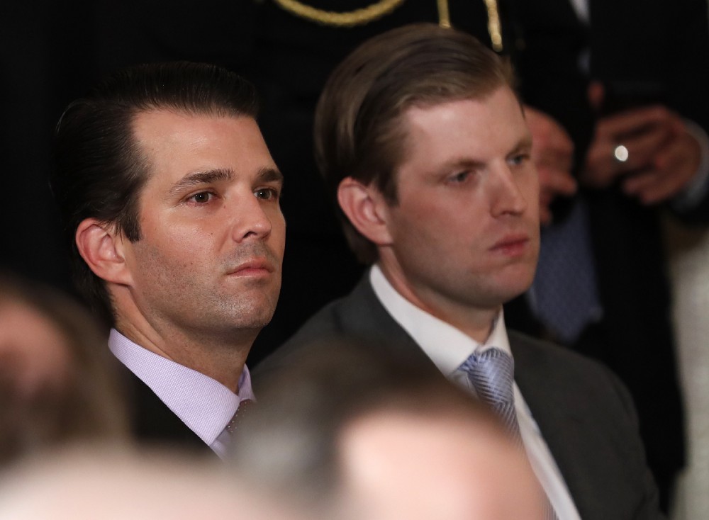 Donald Trump Jr., left, and Eric Trump, sons of President Donald Trump, wait in the East Room of the White House in Washington on Tuesday for the announcement of the nominee for the Supreme Court. CREDIT: AP Photo/Carolyn Kaster