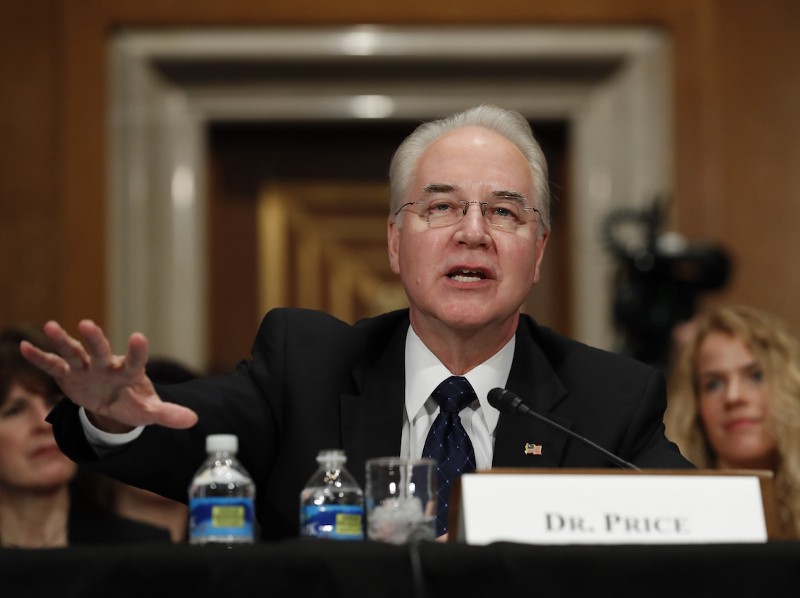 Health and Human Services Secretary-designate, Rep. Tom Price, R-Ga. testifies on Capitol Hill in Washington, Wednesday, Jan. 18, 2017, at his confirmation hearing before the Senate Health, Education, Labor and Pensions Committee. CREDIT: AP/Carolyn Kaster