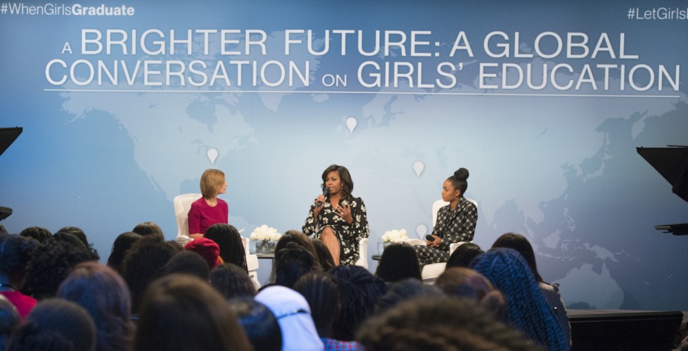 Michelle Obama at Glamour’s celebration of International Day of the Girl and Let Girls Learn, Oct. 11, 2016. AP Photo/Molly Riley