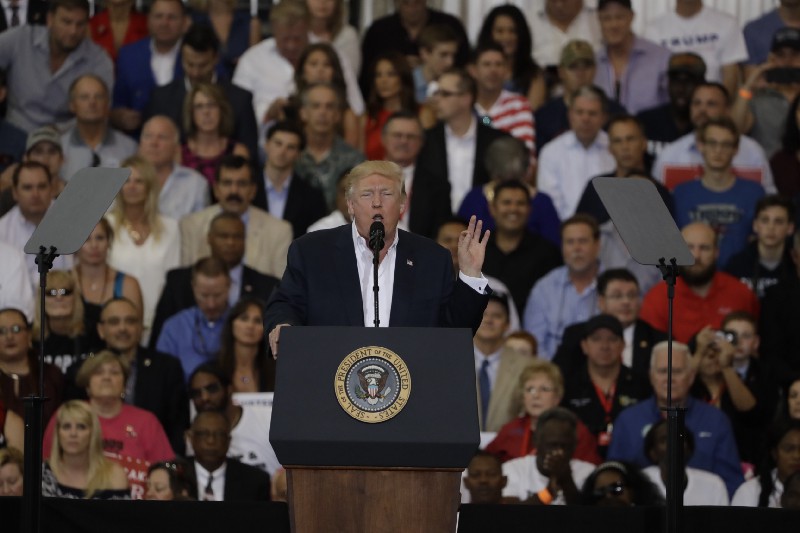 President Donald Trump during a campaign rally Saturday, Feb. 18, 2017, in Melbourne, Fla. CREDIT: AP Photo/Chris O’Meara