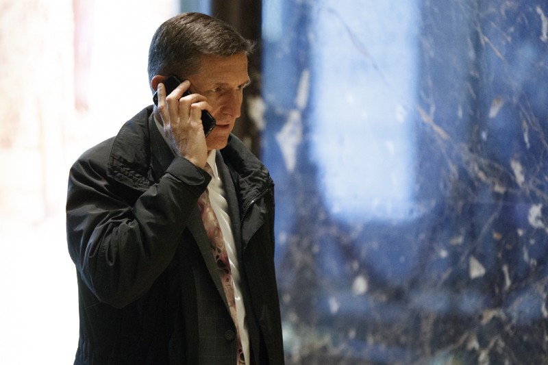 National Security Adviser-designate Michael Flynn walks in the lobby of Trump Tower in New York, Thursday, Jan. 12, 2017. CREDIT: AP Photo/Evan Vucci
