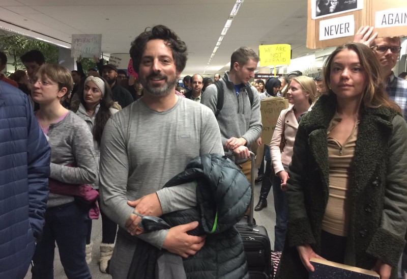 Google co-founder Sergey Brin at a protest of the Muslim ban at San Francisco International Airport last weekend. He and other tech executives have voiced strong opposition to the Trump Administration’s new policy. Photo via Vassil Mladjov.