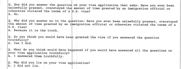 Excerpt from a transcript of Jeni’s interview with CBP officers in Houston, obtained by ThinkProgress.