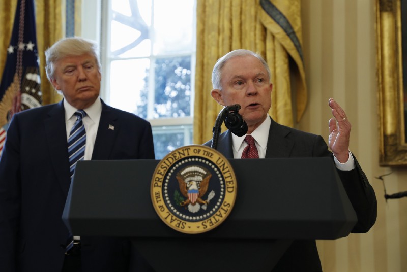 Jeff Sessions makes first speech as Attorney General. CREDIT: AP Photo/Pablo Martinez Monsivais