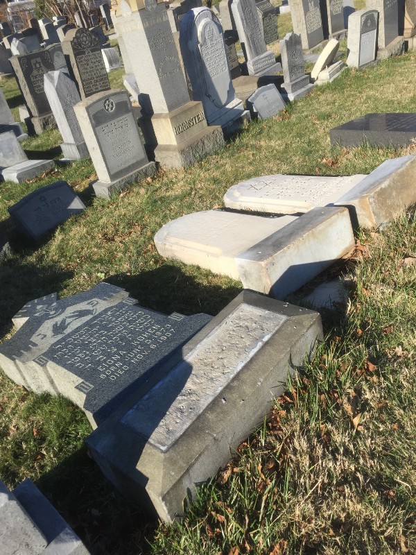 Vandalism at Mount Carmel Cemetery. CREDIT: Jessica Goldstein