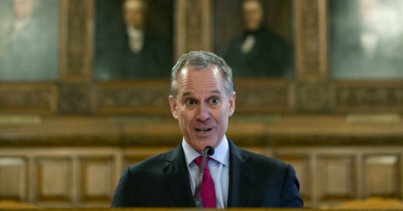 New York Attorney General Eric Schneiderman speaks during Law Day at the Court of Appeals, Monday, May 2, 2016, in Albany, N.Y. CREDIT: AP Photo/Mike Groll