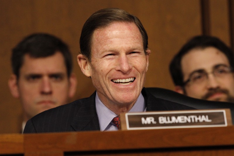 In this Jan. 28, 2015 file photo, Sen. Richard Blumenthal, D-Conn., smiles as he speaks to attorney general nominee Loretta Lynch on Capitol Hill in Washington. CREDIT: AP Photo/Jacquelyn Martin