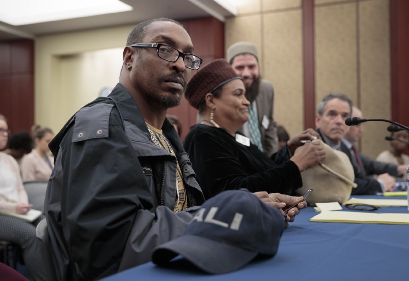 Muhammad Ali Jr., son of the late boxing legend Muhammad Ali, and his mother, Khalilah Camacho-Ali, who was Ali’s second wife, attend a forum on Capitol Hill in Washington, Thursday, March 9, 2017, sponsored by House Judiciary Committee members Rep. Zoe Lofgren, D-Calif., and Rep. Luis Gutierrez, D-Ill.. CREDIT: AP Photo/J. Scott Applewhite