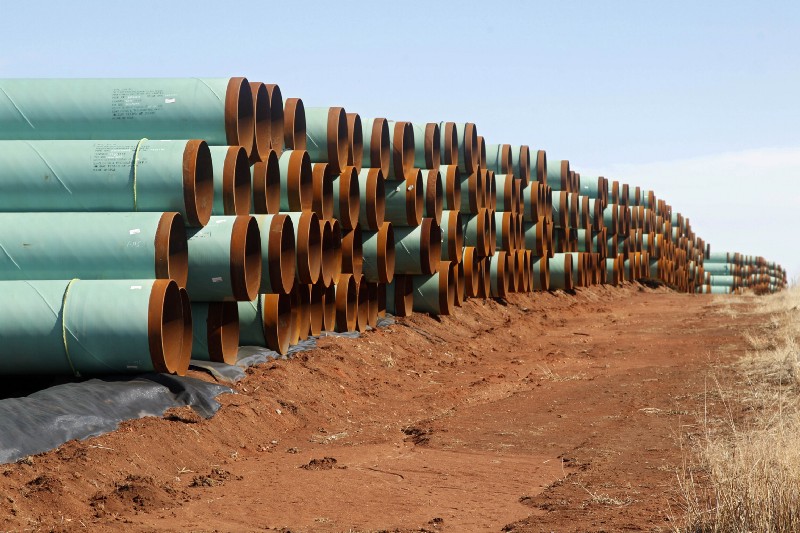 Rows of pipe ready to become part of the Keystone Pipeline, from 2012. CREDIT: AP Photo/Sue Ogrocki, File