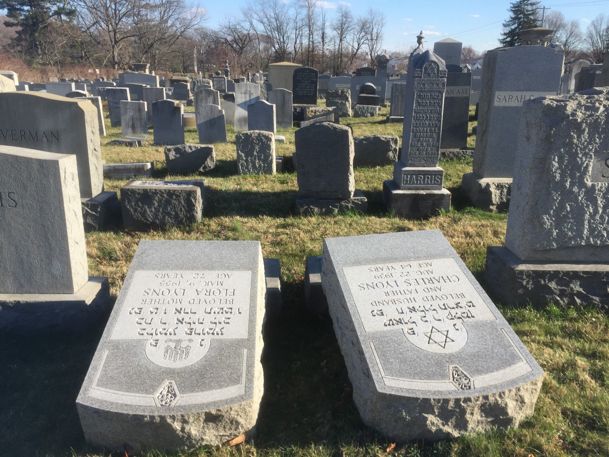 Damaged graves at the Mount Carmel Cemetery in Philadelphia, Pa. CREDIT: Jessica Goldstein