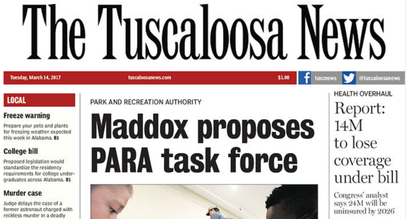 Front page screenshot, CREDIT: Alabama’s Tuscaloosa News