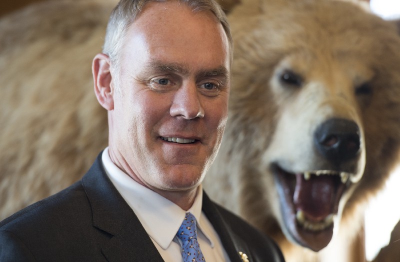 Interior Secretary Ryan Zinke is seen at the Interior Department, March 29, 2017. CREDIT: AP Photo/Molly Riley