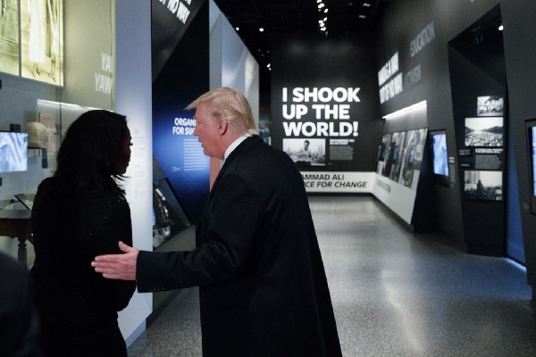 President Donald Trump tours the National Museum of African American History and Culture, Tuesday, Feb. 21, 2017, in Washington. CREDIT: AP Photo/Evan Vucci