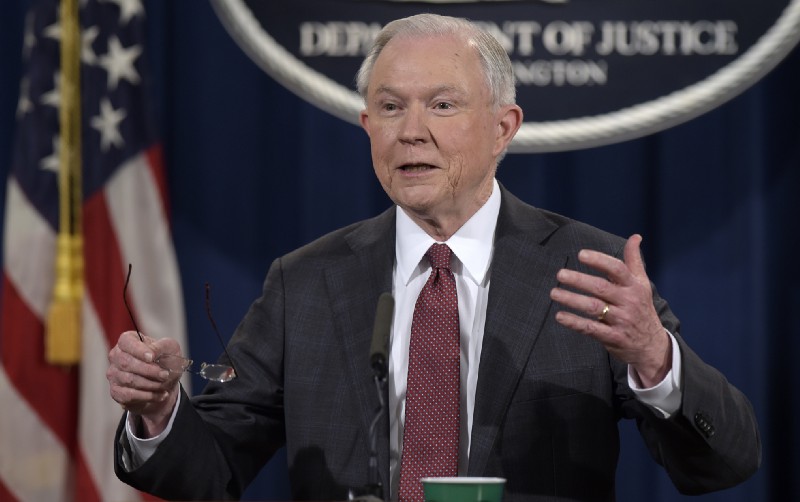 Attorney General Jeff Sessions speaks during a news conference at the Justice Department in Washington, Thursday, March 2, 2017. CREDIT: AP Photo/Susan Walsh
