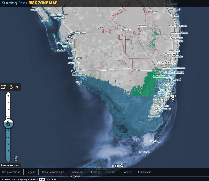 As polar ice loss speeds up, Trump policies make this future for South Florida and “Miami Island” all but unstoppable. CREDIT: Climate Central