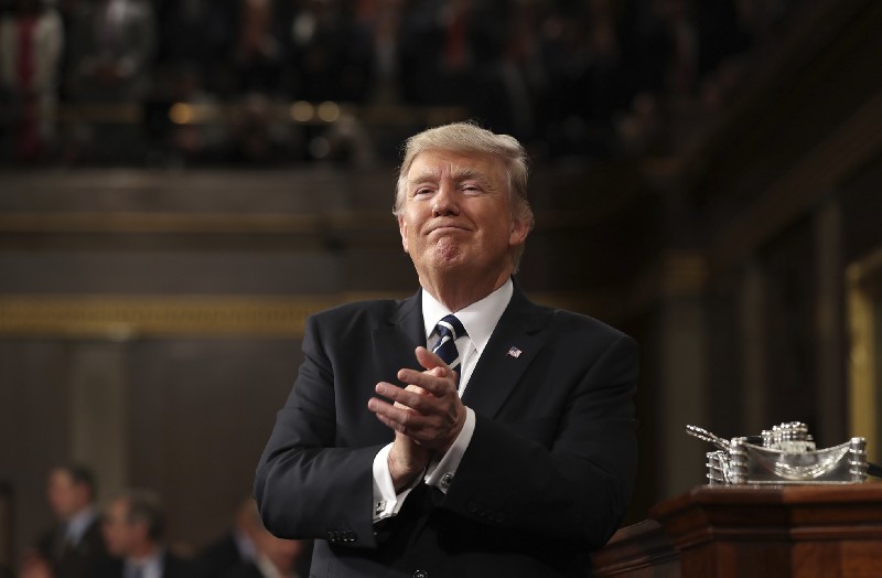 President Donald Trump reacts after addressing a joint session of Congress on Capitol Hill in Washington, Tuesday, Feb. 28, 2017. CREDIT: Jim Lo Scalzo/Pool Image via AP