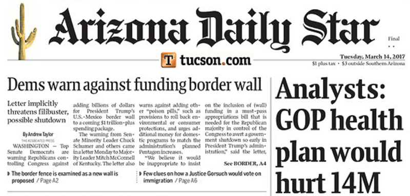 Front page screenshot, CREDIT: Arizona Daily Star