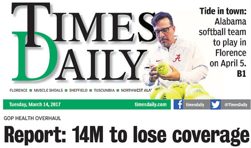 Front page screenshot, CREDIT: Alabama’s The Times Daily