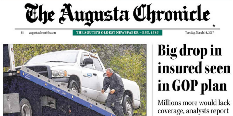 Front page screenshot, CREDIT: The Augusta Chronicle, Georgia