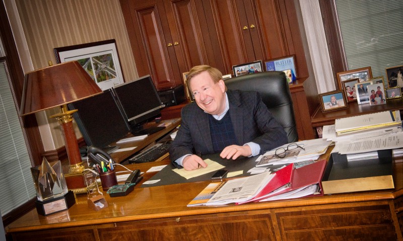 Mayor Jim Brainard in his office in Carmel, Indiana. CREDIT: Tom Britt