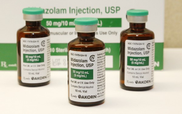 Bottles of the sedative midazolam. CREDIT: AP Photo