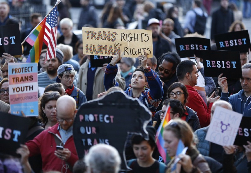 A rally supporting transgender youth at the Stonewall National Monument. CREDIT: AP Photo/Kathy Willens