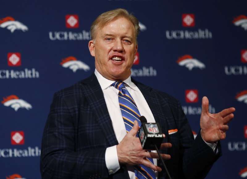 John Elway at a press conference on January 12, 2017. CREDIT: AP Photo/David Zalubowski