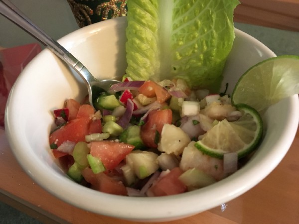 A bowl of ceviche as prepared by Sebastian. CREDIT: Esther Yu Hsi Lee