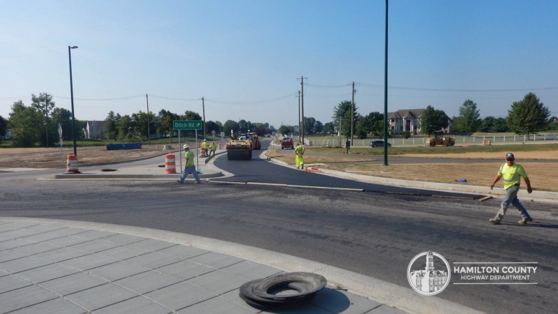 A roundabout under construction in Carmel. CREDIT: Hamilton County Highway Department