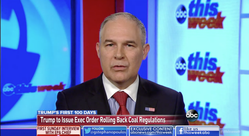 EPA Administer Scott Pruitt appeared on ABC on Sunday. CREDIT: ABC