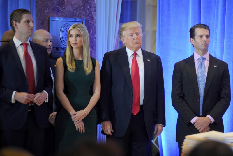 Eric Trump, Ivanka Trump, Donald Trump and Donald Trump, Jr. at a press conference for the President-Elect in New York City. CREDIT: Dennis Van Tine/STAR MAX/IPx
