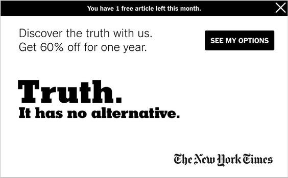 Screenshot of a typical pop-up ad in the NY Times new ad campaign.