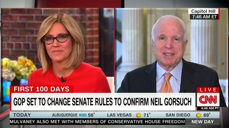 Sen. John McCain on Tuesday criticized his GOP colleagues’ hypocrisy CREDIT: CNN’s New Day