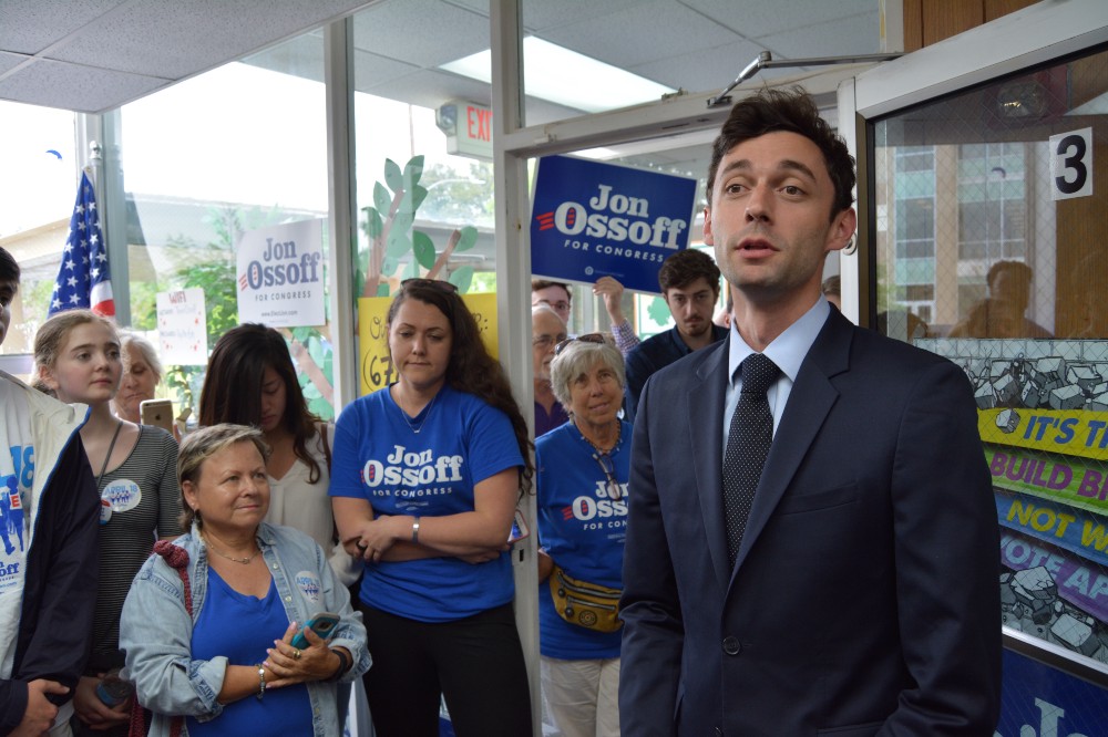 Ossoff speaks to his supporters in Chamblee, Georgia Tuesday. CREDIT: Kira Lerner