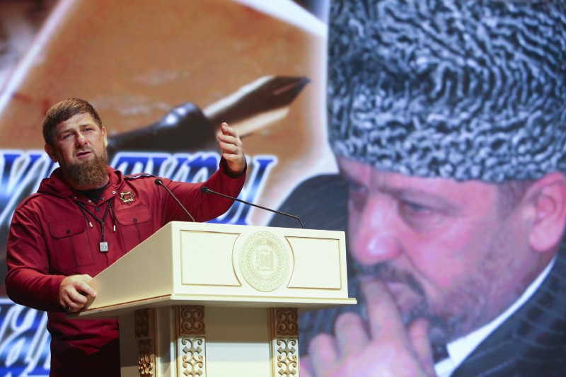 Chechen regional leader Ramzan Kadyrov speaking at a meeting in Russia in March. CREDIT: AP Photo/Musa Sadulayev